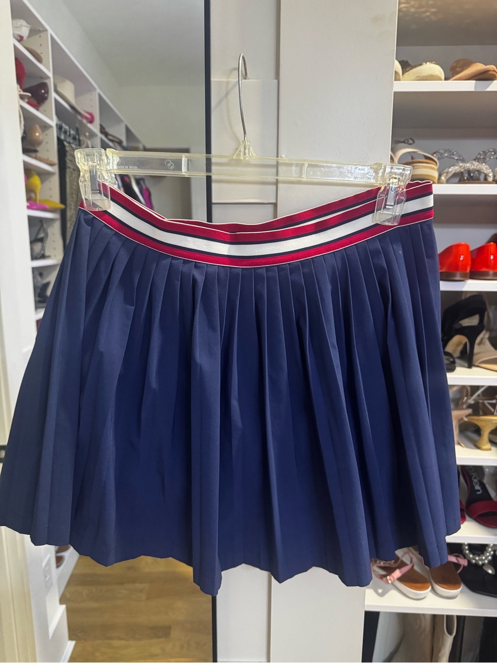 Lilly Pulitzer Navy Pleated Mini Skirt with Red and White Waistband